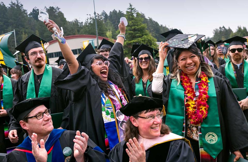 Graduates celebrating in Redwood Bowl