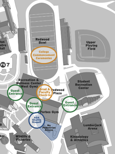 Campus map showing locations of specific locations